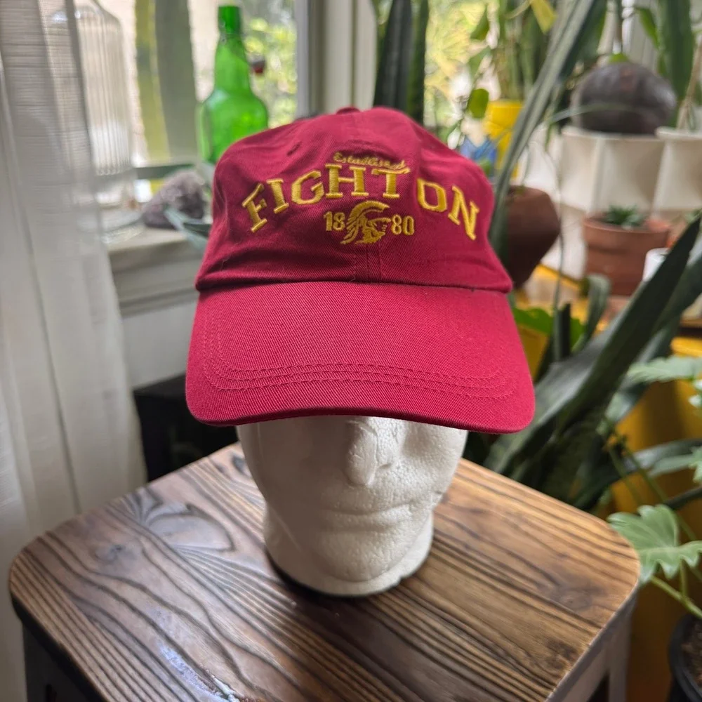 Fight On Wear USC Trojans Dad‎ Hat Cardinal Red Yellow Embroidered Baseball Cap
